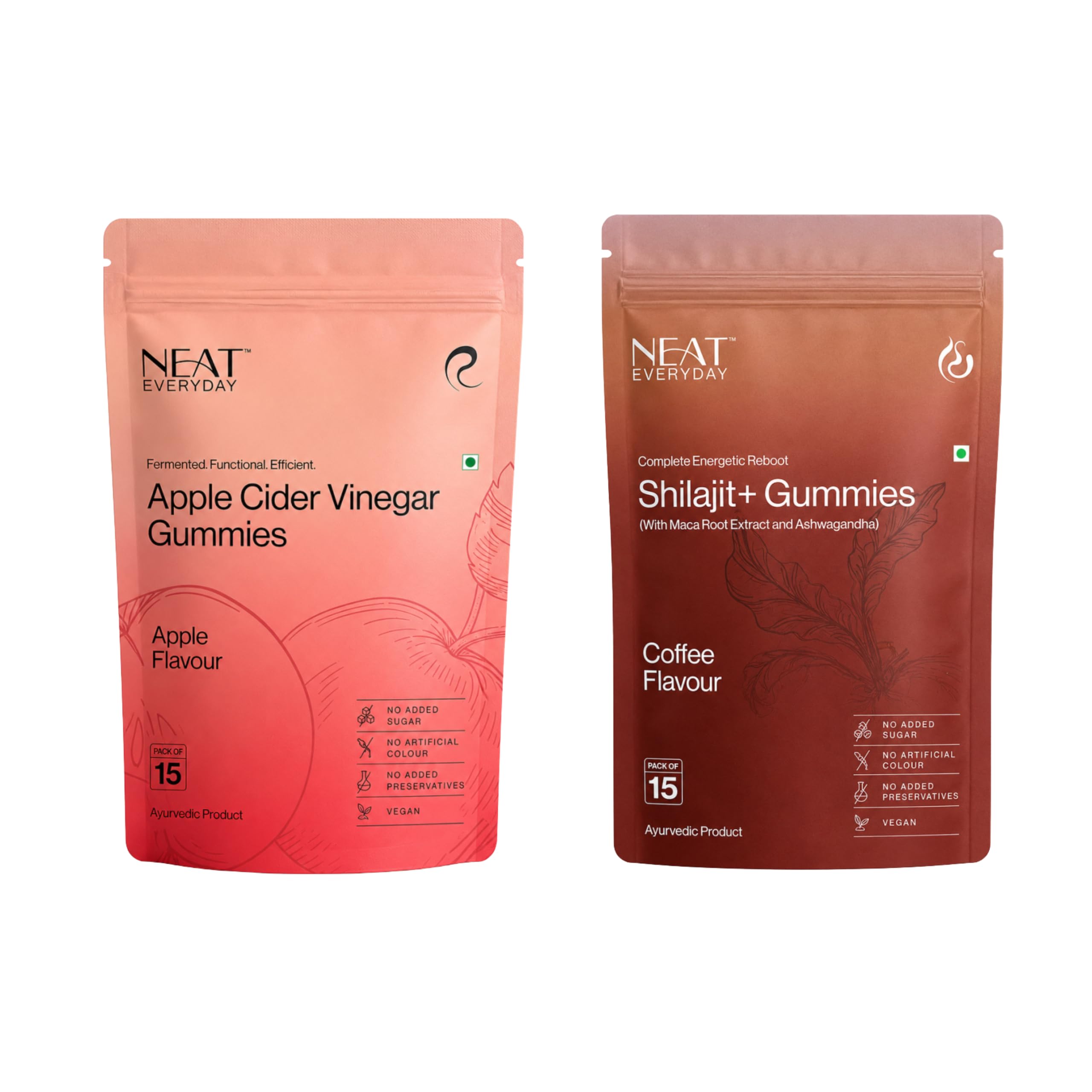 NEAT EVERYDAY Apple Cider Vinegar & Shilajit+ Gummies Combo | 1000mg ACV | With Maca Root & Ashwagandha | No Added Sugar | Vegan | 15 Gummies Each-image-45