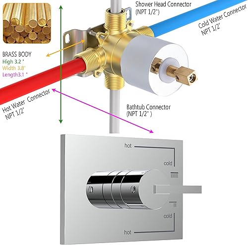 Miniatura 5 de Sistema de ducha de lluvia con boquilla de cascada de 2 funciones, juego de grifo de ducha cromado que contiene cabezal de ducha de 12 pulgadas y