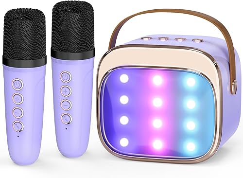 Miniatura 11 de FLUESTON Mini máquina de karaoke para niños y adultos, altavoz Bluetooth portátil con 2 micrófonos inalámbricos, juguetes para niñas de 3, 4, 5, 6,