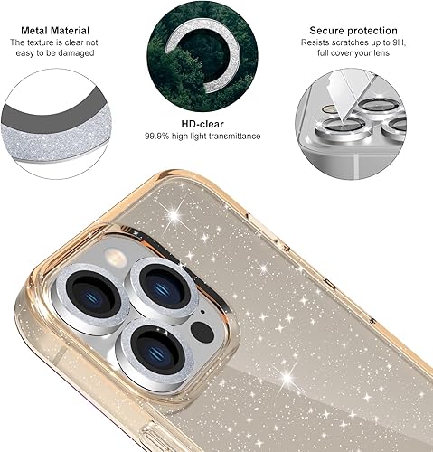 Miniatura 185 de Funda con purpurina diseñada para iPhone 15 Pro Max, con [2 unidades] protector de pantalla y [paquete de 3] protector de lente de cámara brillante