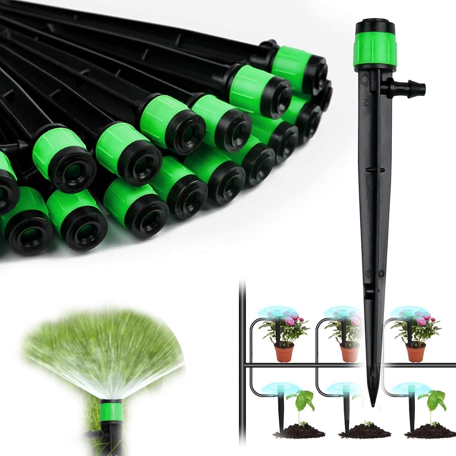 Azonee360 Degree Adjustable Emitters Micro Sprinkler, 50 Pcs Watering System Micro Flow Irrigation Drippers for 1/4 (4-6mm) Tube for Vegetable Garden Patio Lawn