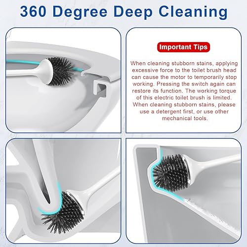 Miniatura 2 de Cepillo eléctrico para inodoro, cepillo de inodoro de silicona, juego de cepillo y soporte con soporte ventilado, cepillo de inodoro, de pie,