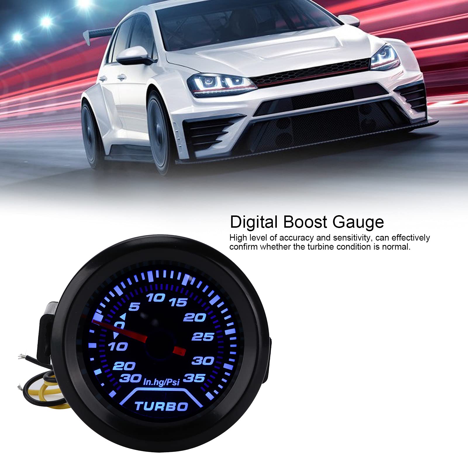 Kit Manometro Turbo Boost, Manometro Turbo Boost 12V 52mm/2in 35PSI Display Digitale Modifica LED Blu Rosso Universale