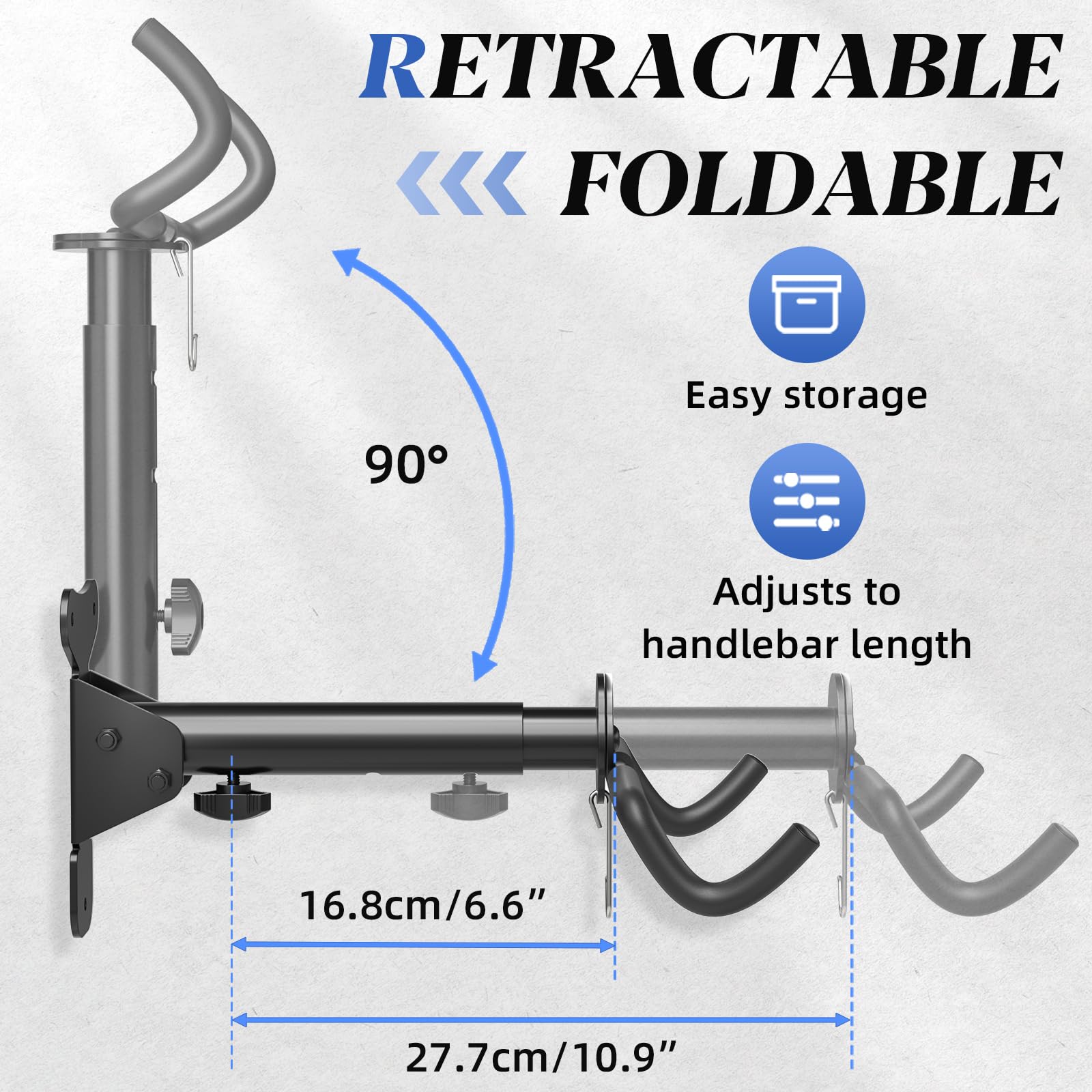 WELDUN Bike Wall Mount, Bicycle Holder, Foldable Bike Rack, Adjustable Distance, with Helmet Hook - Image 3