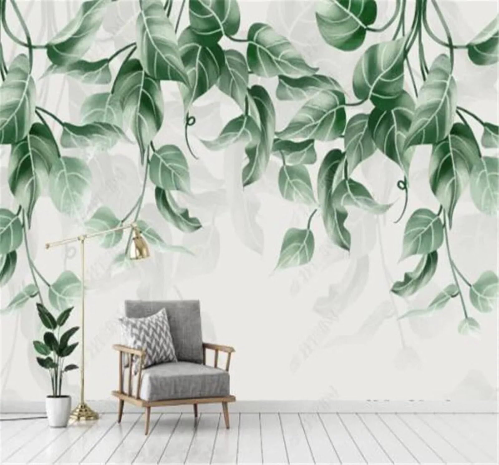 Tzxztt Hand Drawn Minimalist Plants Watercolour Leaves Modern 3D Wallpaper Premium Textured Silk Neutral Tones Material Ideal for Living Room Bedroom-250cm×170cm