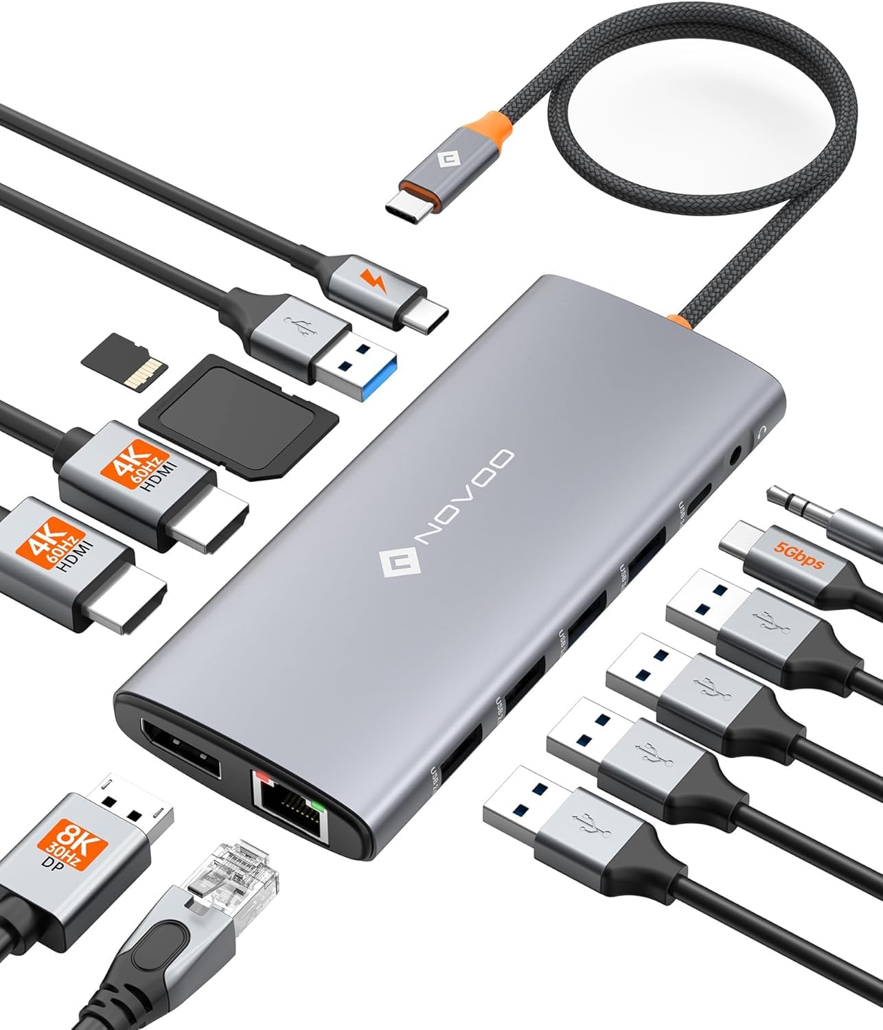 Amazon | NOVOO USB C ハブ 14-in-1 8K@30Hz 3画面出力 デュアル 4K
