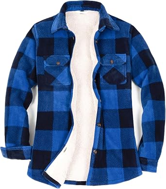 Lisskolo Women Fleece Lined Shirt Jacket with Hand Pockets, Plaid Button Down Sherpa Fleece Shacket Outerwear Flannel Jackets