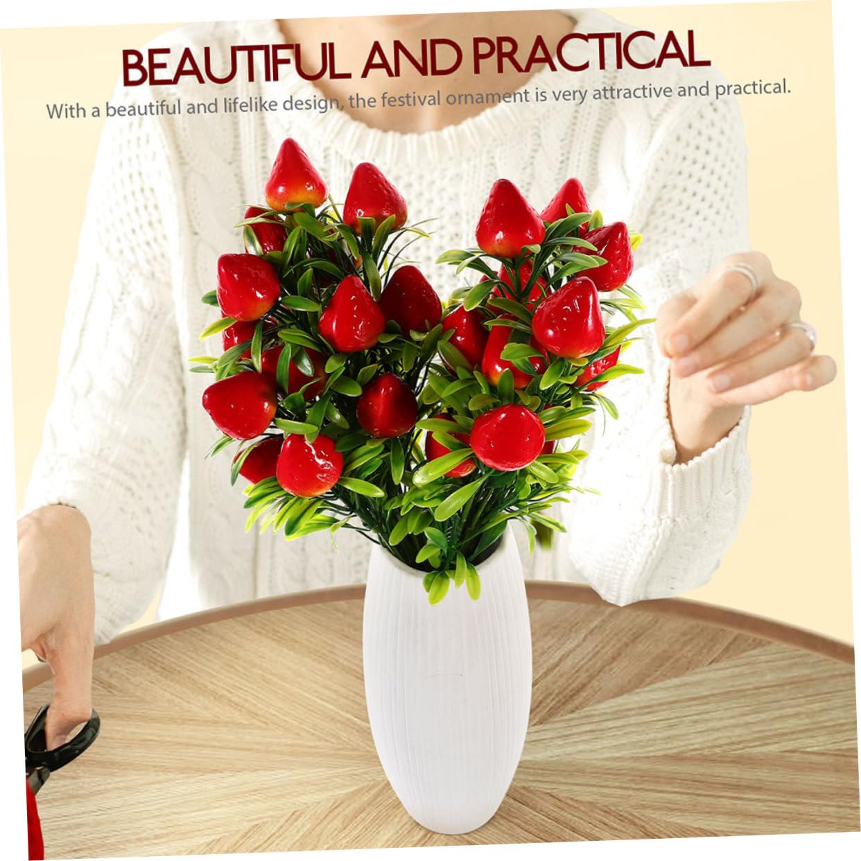 MUCKLILY 3pcs Simulated Strawberry Fake Strawberry Simulation Food Props Artificial Strawberry Stem Strawberry Vines Artificial Berry Picks Flower Artificial Fruit PVC Filling