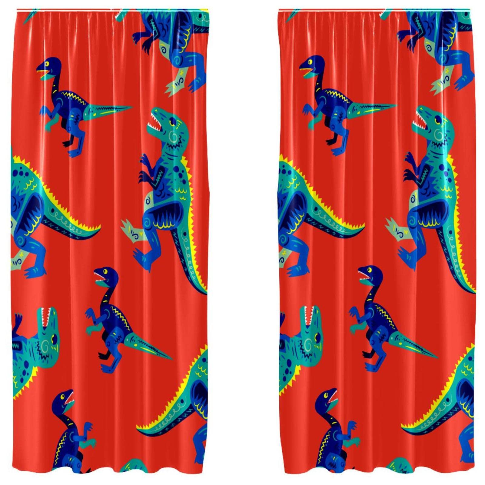 Cortinas opacas de dinosaurio rojas en microfibra con 2 paneles de 55 x 84 pulgadas