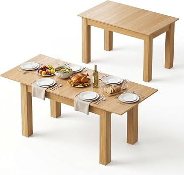 Extendable Dining Table 120-160cm, Oak Effect Table, Natural Wood