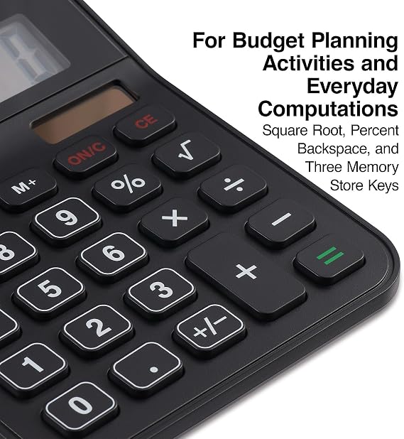 Staples 8-Digit Battery & Solar Basic Calculator, Black