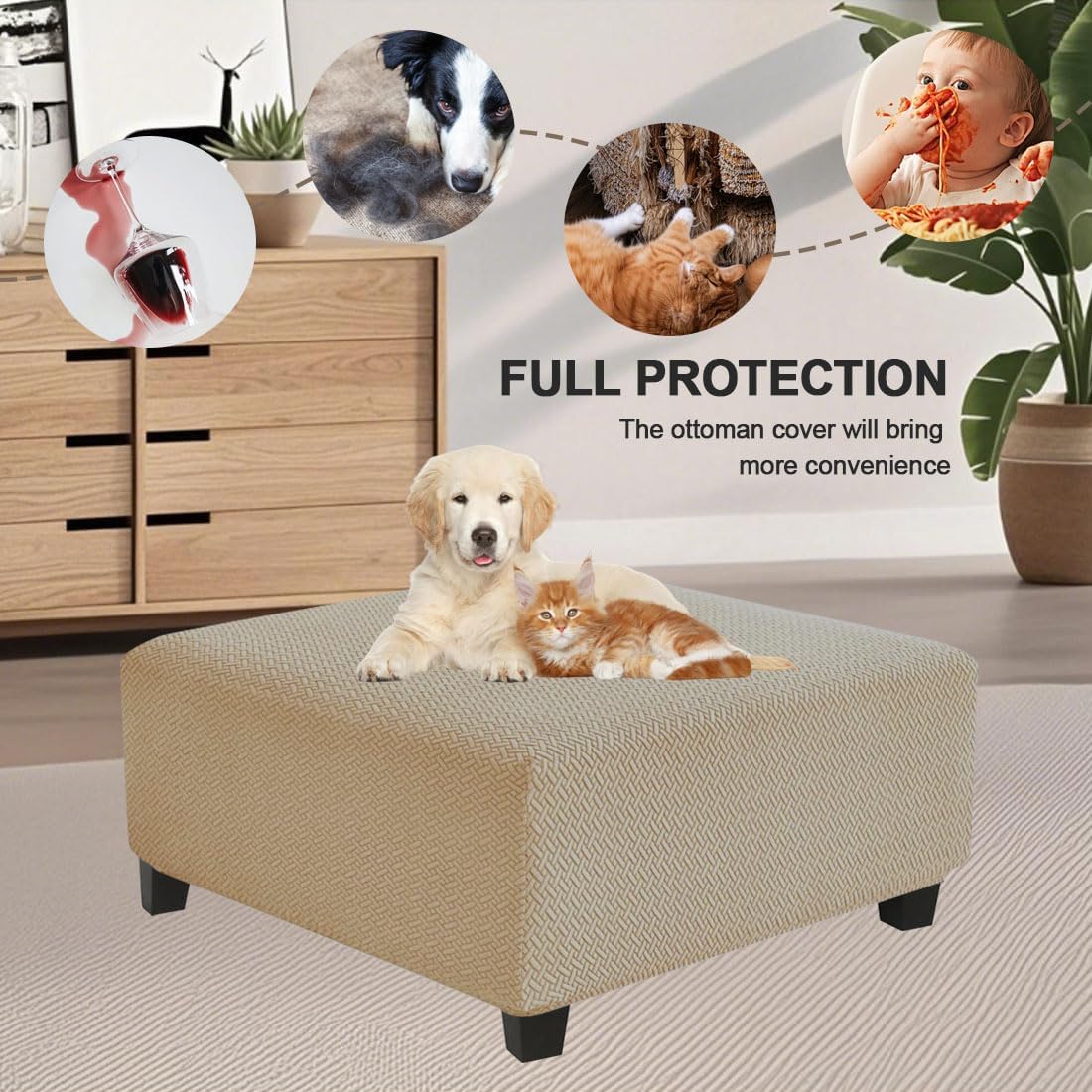 Levoberg Waterproof Square Ottoman Cover Large Square Folding Storage Ottoman Bench Slipcovers Footrest Stool Covers Oversized Ottoman Coffee Table Covers Cube with Elastic Bottom XL Sand