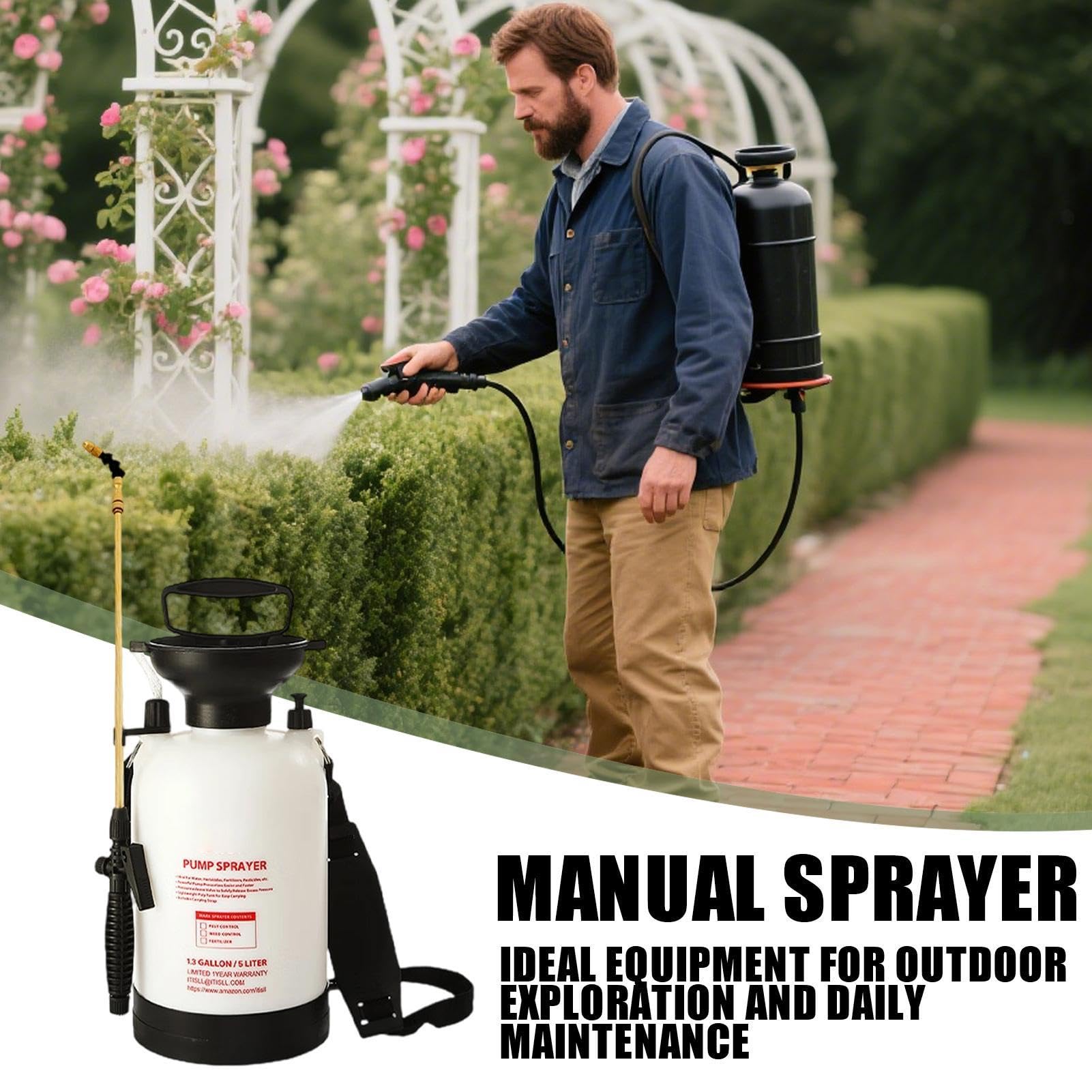 Spruzzatore da Giardino Attrezzatura Manuale per Innaffiamento Giardino | Erogatore Portatile a Pressione per Giardinieri Agricoltori Addetti alle Pulizie Manutenzione Giardino Detergenza