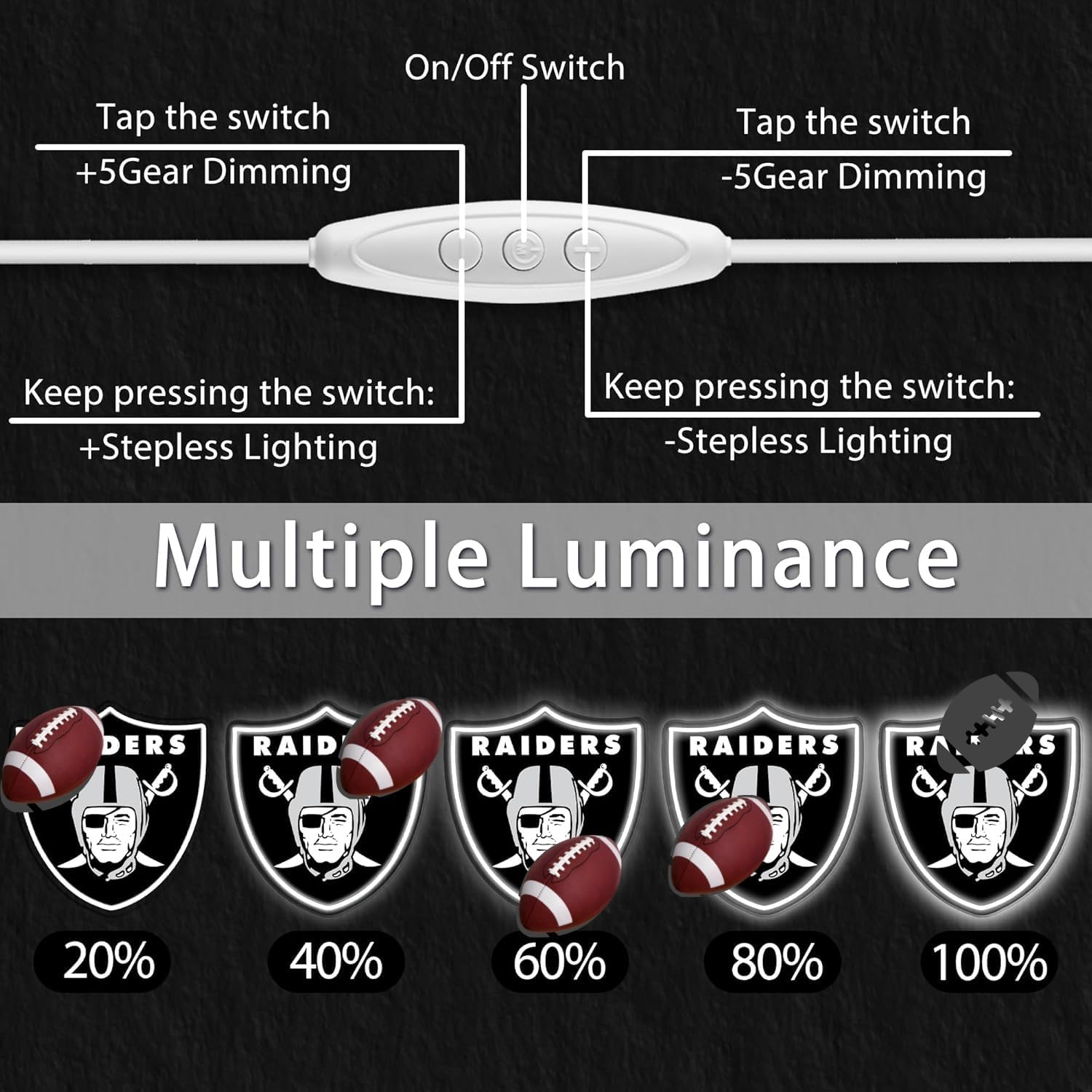 Football Team Neon Sign, Cool Dimmable Light Up Football Team Logo Hanging USB Powered for Wall Decor, Man Cave, Bedroom, Game Room Deco, Birthday Christmas Merch Gift for Boys Fans - Image 4