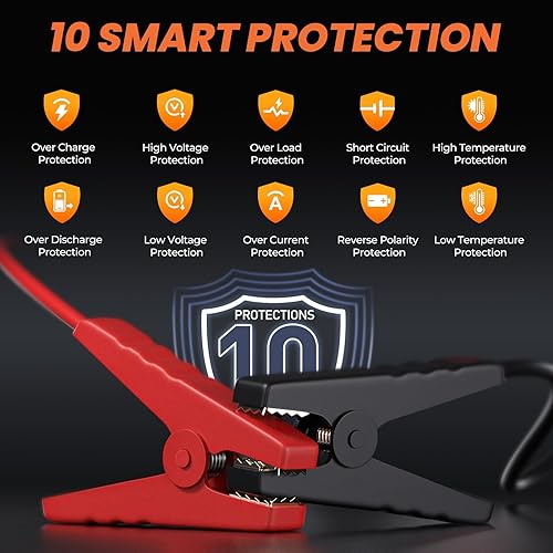 Miniatura 8 de Arrancador de batería de coche 9 en 1 6000A con compresor de aire 26800mAh, caja de salto portátil de 150PSI 12V con inflador de neumáticos de