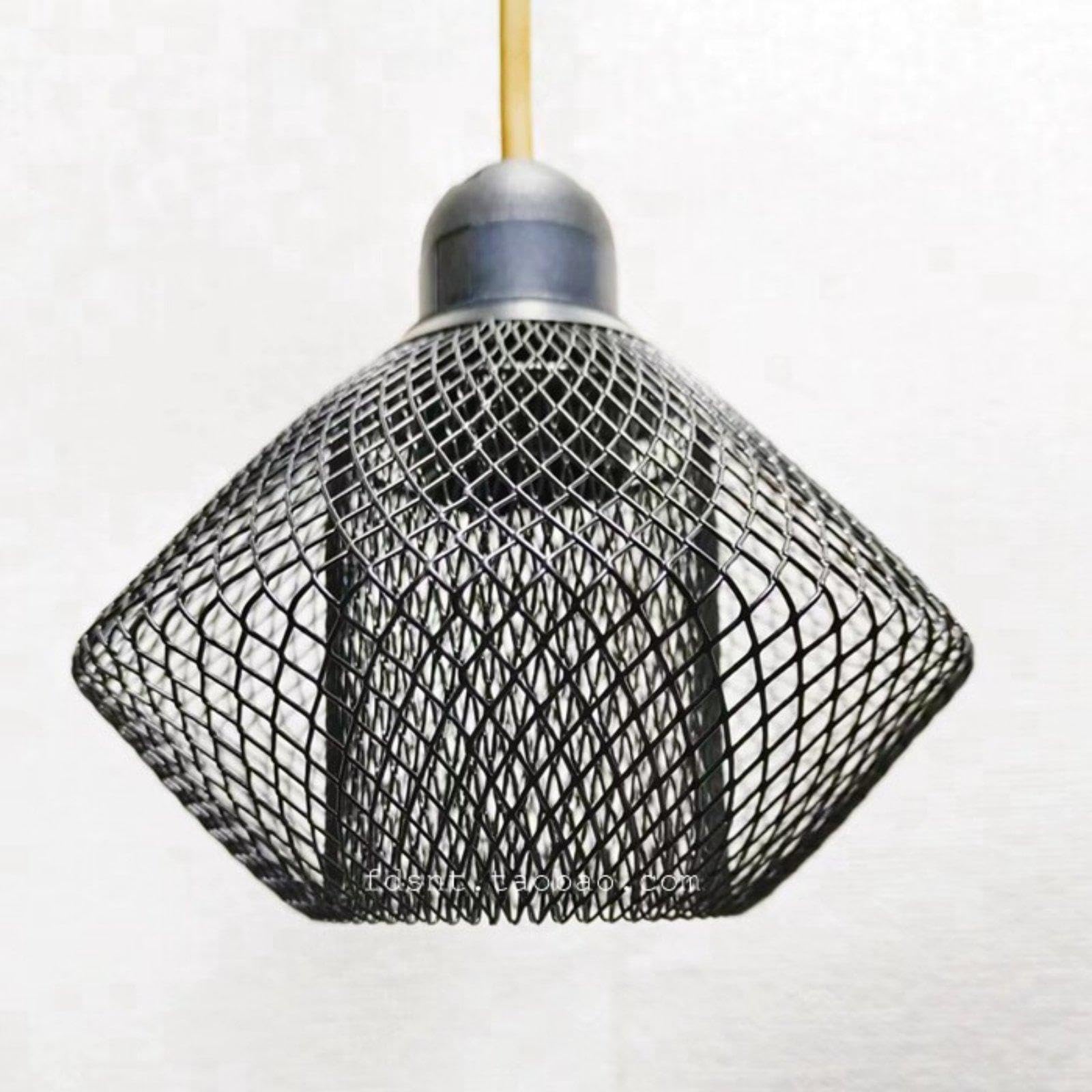 Double Layer Lamp Cage Retro Design Metal Mesh Lampshade Hollow Iron Lampshade for Restaurant Owners, Interior Designers Matte Black 148 * 100mm Diamond-image-13