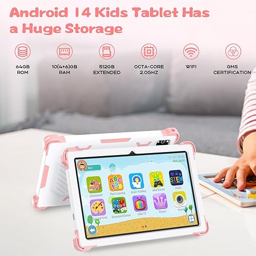 Miniatura 2 de YATIOM Tablet para niños de 10 pulgadas Android 14 con funda protectora, Octa-Core, 10GB+64GB512GB expandible, batería de 6000mAh, WiFi, BT, control