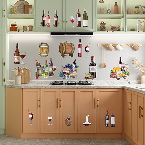 PLIGREAT 21 calcomanĂas de pared con temática de vino vintage, acuarela, copa de vino tinto, viñedos, calcomanĂas de pared para cocina, comedor, PLIGREAT 21 calcomanĂas de pared con temática de vino vintage, acuarela, copa de vino tinto, viñedos, calcomanĂas de pared para cocina, comedor,
