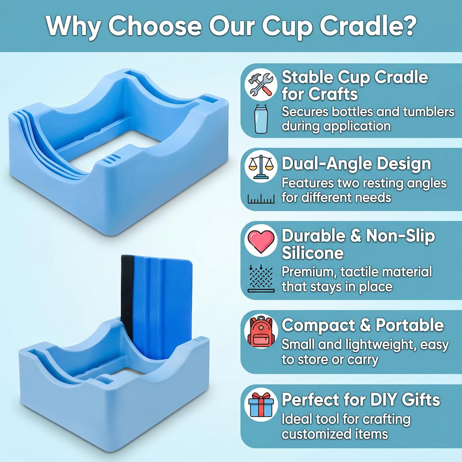 Silicone Cup Cradle for Tumblers with Felt Squeegee, Anti-Slip Tumbler Holder for Vinyl Decals, Mugs, Glass Bottles, Coffee Cups, Crafting Tool(Blue)