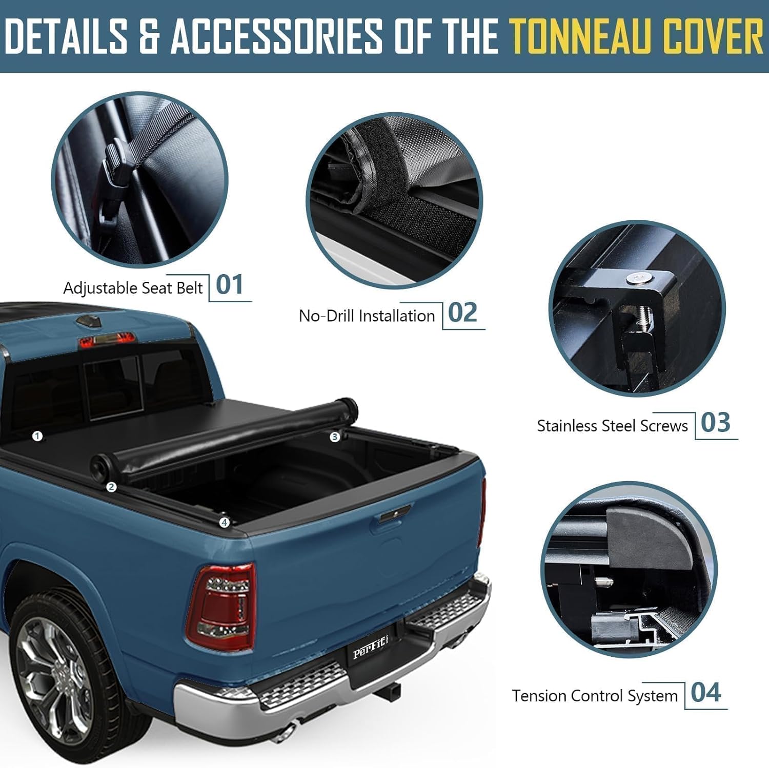 Perfit Liner Soft Roll Up Truck Bed Tonneau Cover for 2009-2026 Dodge Ram 1500 (Classic Body & New Body) 5.7 FT (67") Bed, Without RamBox