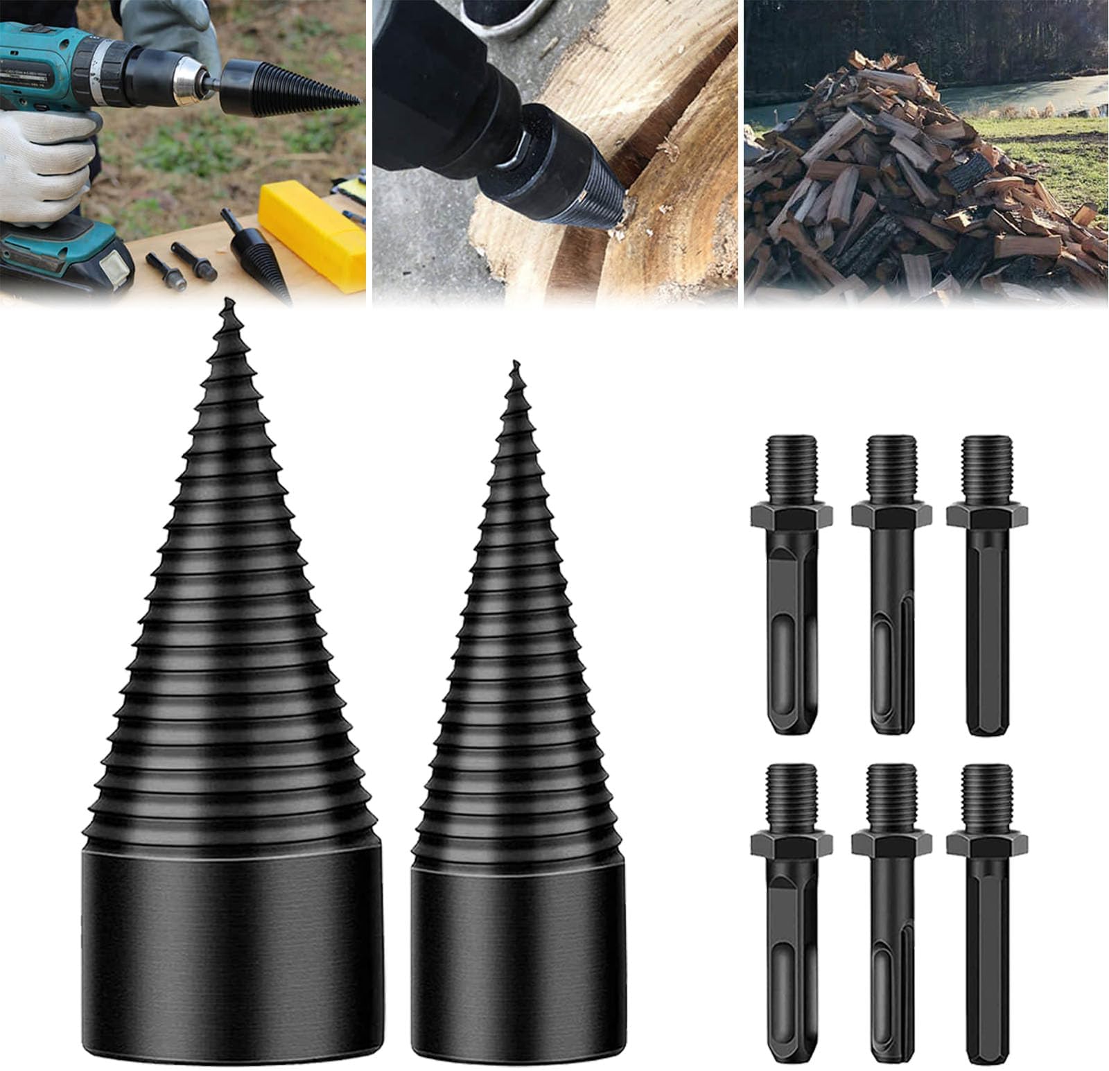 32mm/42mm Libiyi Easysplit Drill Bit, Dotmalls Easysplit Drill Bit, Sherem Easysplit Drill Bit, Heavy Duty Cone Drill Bit For Wood, Removable Firewood Log Splitter Drill Bit (32mm+42mm)