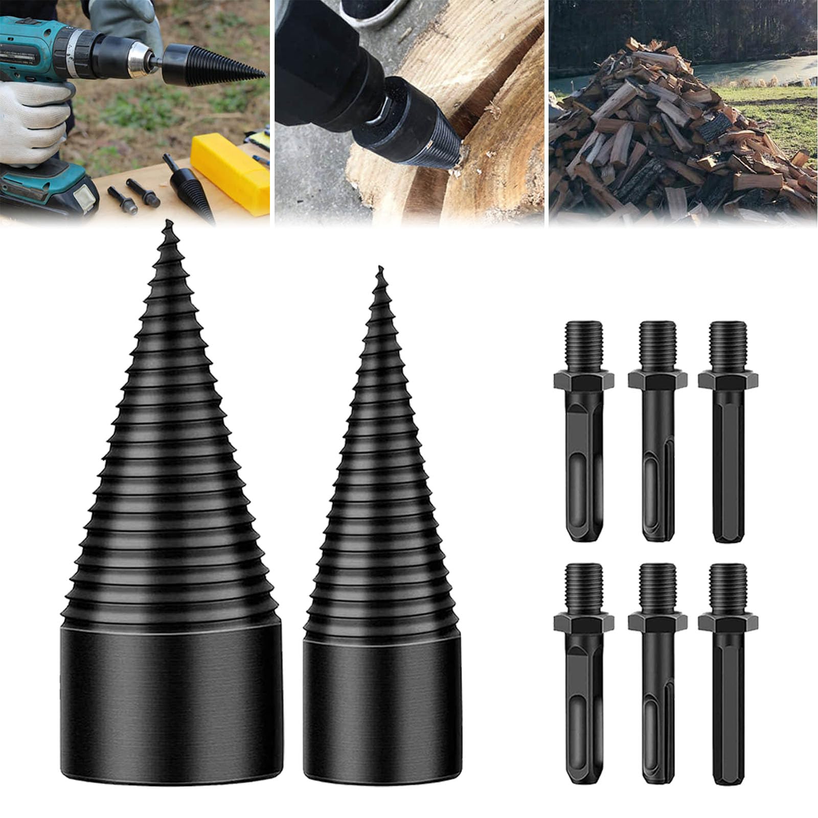 32mm/42mm Libiyi Easysplit Drill Bit, Dotmalls Easysplit Drill Bit, Sherem Easysplit Drill Bit, Heavy Duty Cone Drill Bit For Wood, Removable Firewood Log Splitter Drill Bit (32mm+42mm)