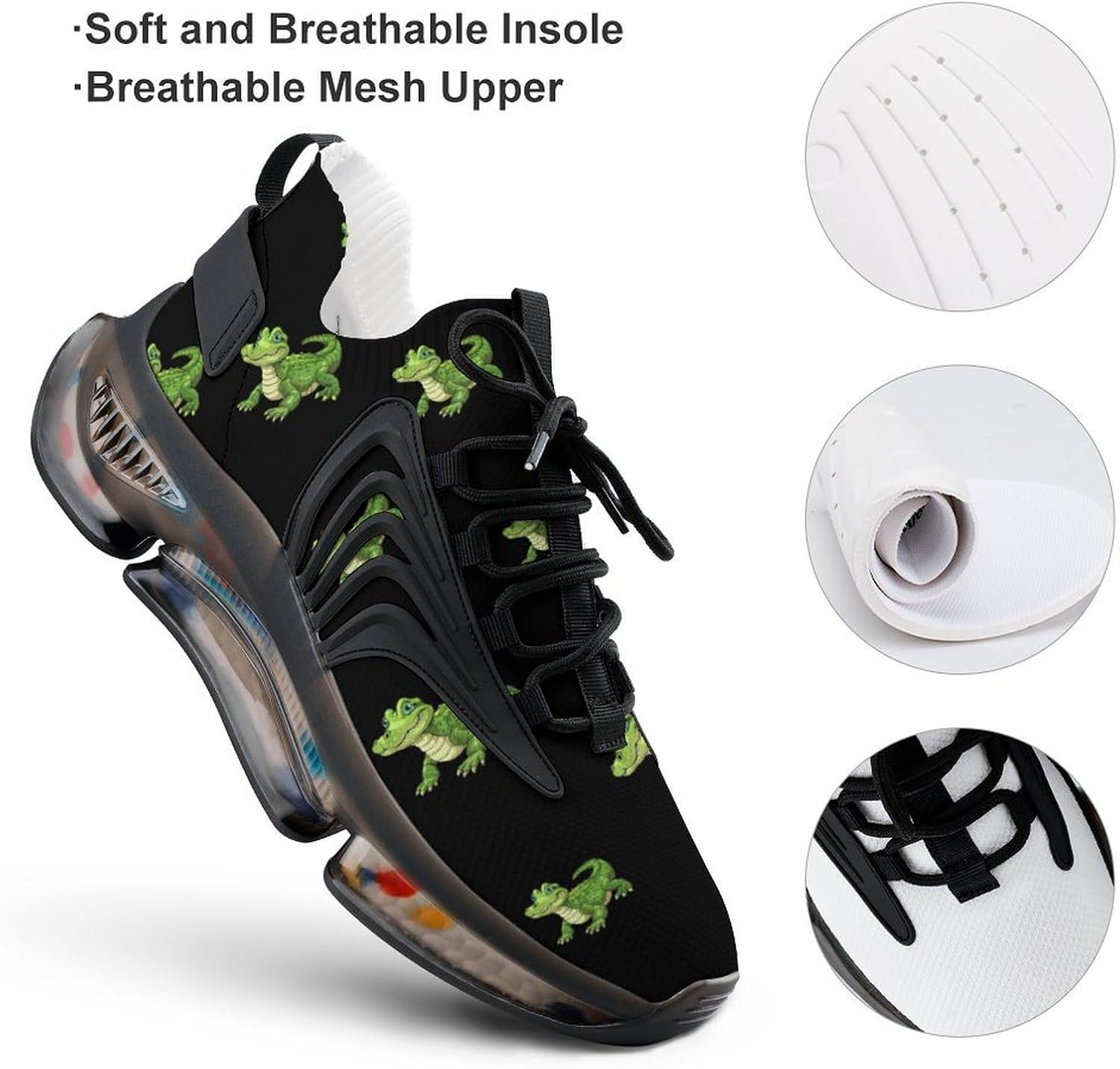 Cute Green Alligator Funny Women's Sneakers Lightweight Running Shoe Sports Tennis Shoes image 3