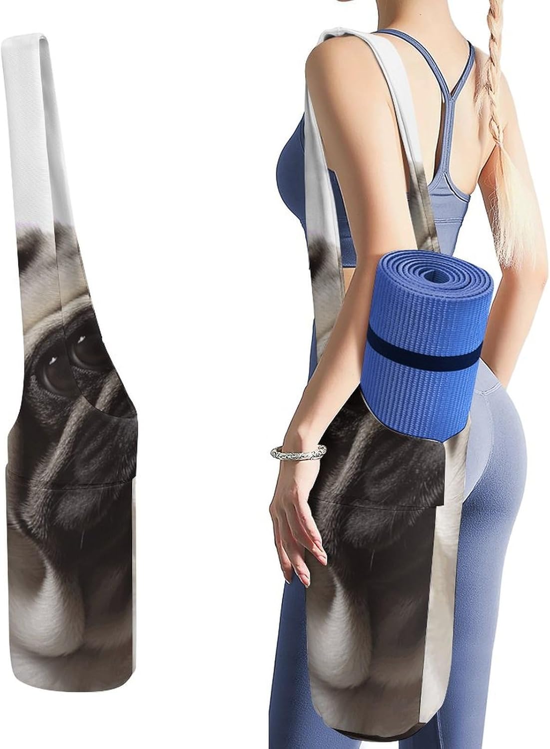 Pug Dog Yoga Mat Bag Yoga Backpack Multi Pocket Exercise Yoga Mat Carrier Multi-Functional Storage Bag for Pilates Beach Travel And Everyday Use
