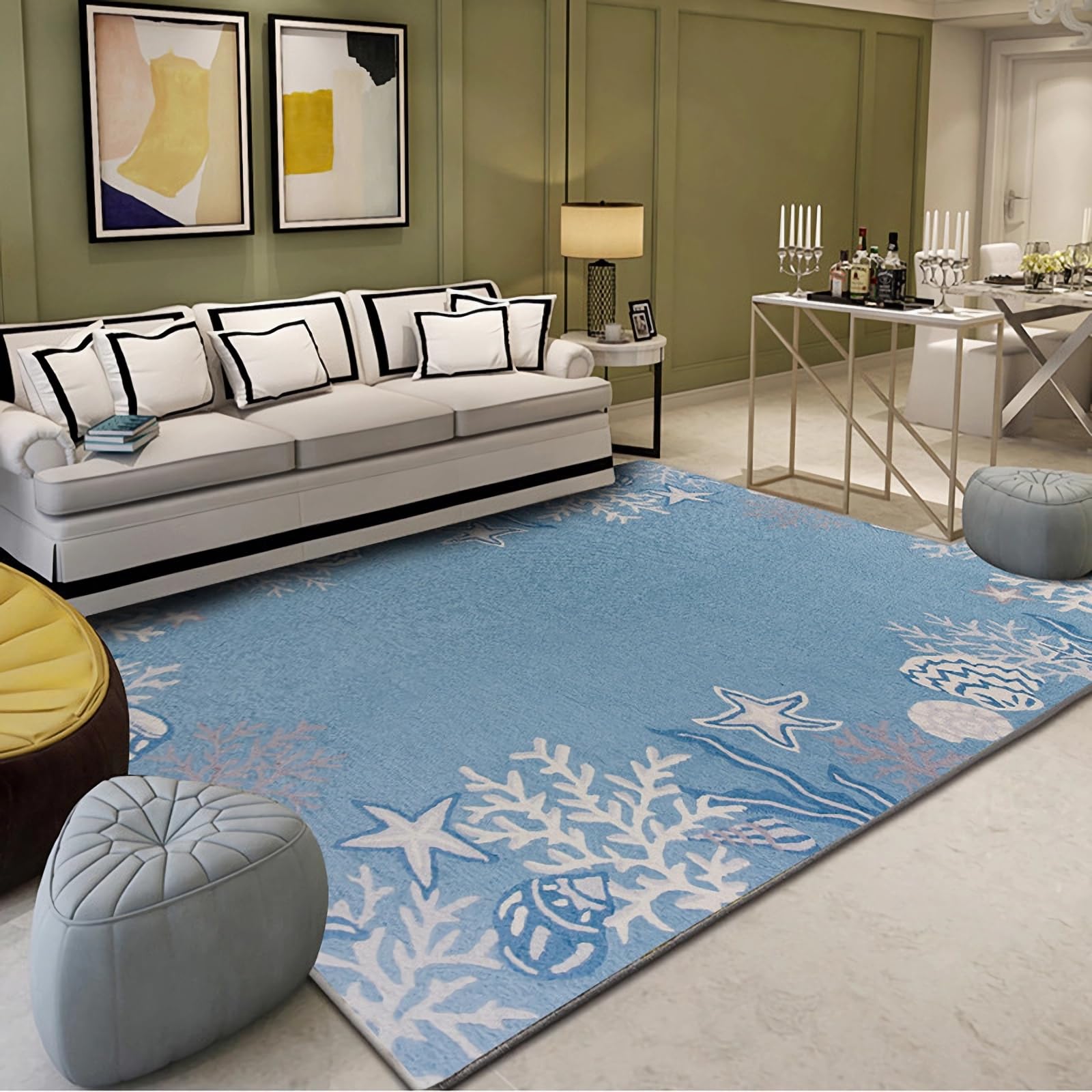 Deko Balkon,Fleckenbeständiger waschbarer Teppich Blau Grau Minimalistisches Design,der Teppich für das Wohnzimmer Teppich läufer Flur,200x300cm