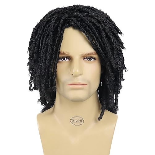 Miniatura 9 de GNIMEGIL Peluca corta con rastas para hombre negro afro Bob Ombre marrón claro ganchillo trenzado peluca sintética natural peluca rompimiento baile