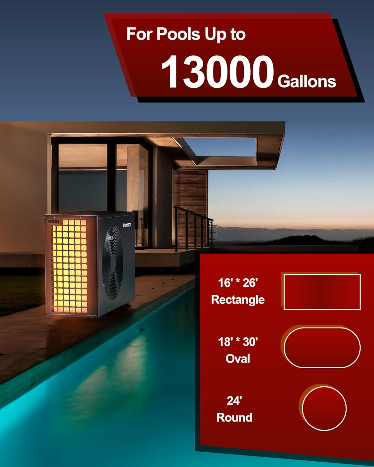 40000BTU Smart Electric Pool Heat Pump for 10,000 Gals in and Above Ground Pools, Electric Pool Heater with Timer and Control Function via Smart APP, Heat & Cool Mode, 240V