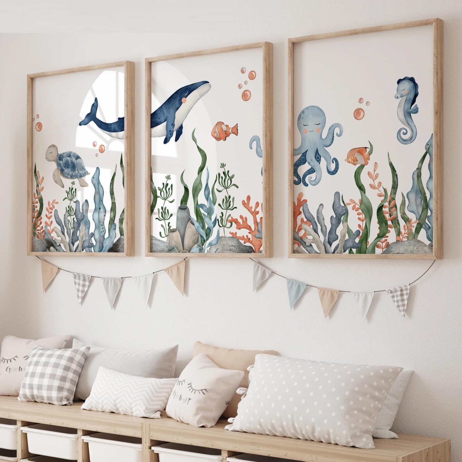 Baibexing Cartoon Octopus Turtle Wall Art Print Canvas Painting Poster Picture For Living Room,Bedroom Home Decor 50X70Cmx3Pcs Unframed