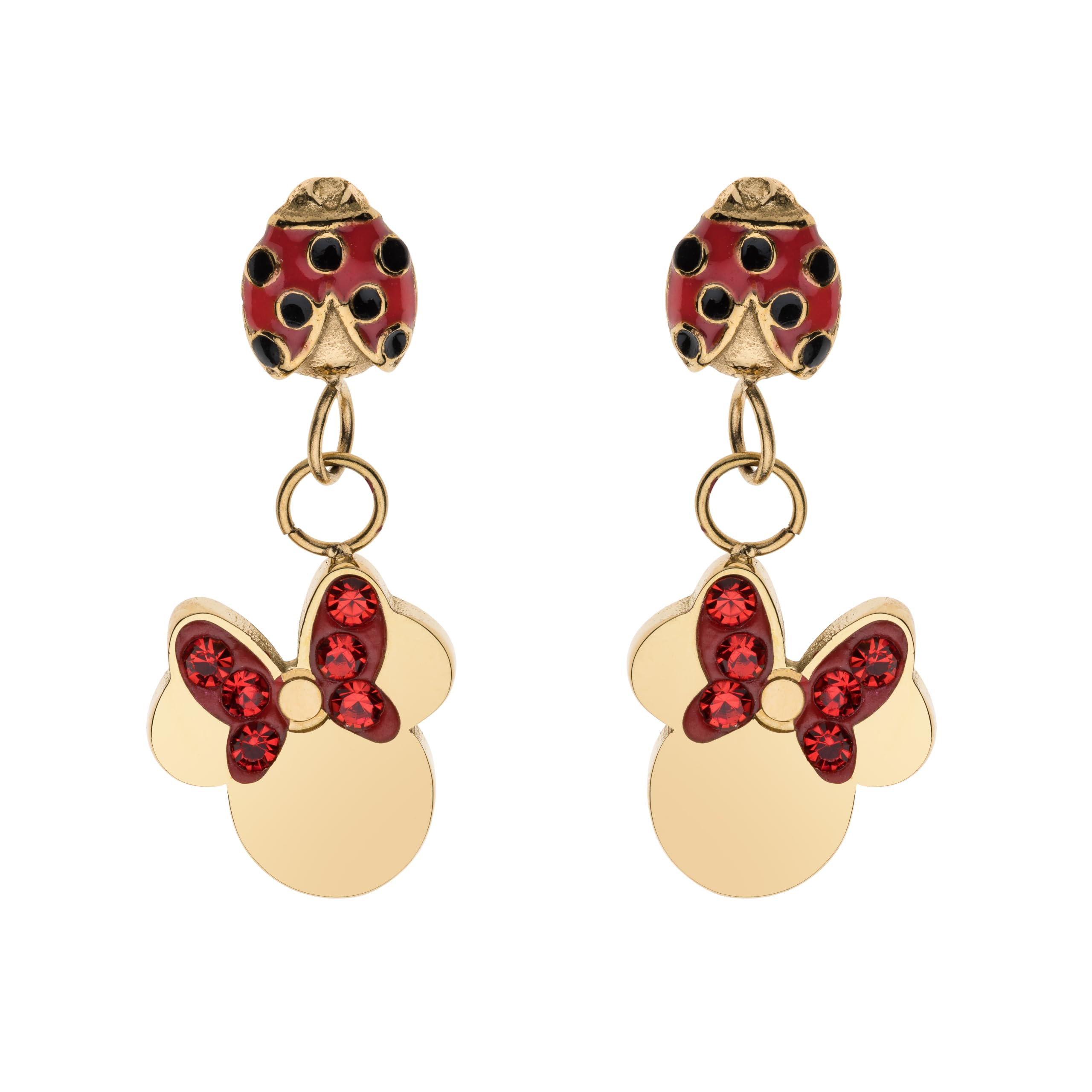 Orecchini Disney Minnie con Coccinella, realizzati in Acciaio Inossidabile con Zirconi per Eagazze, Gioielli Disney