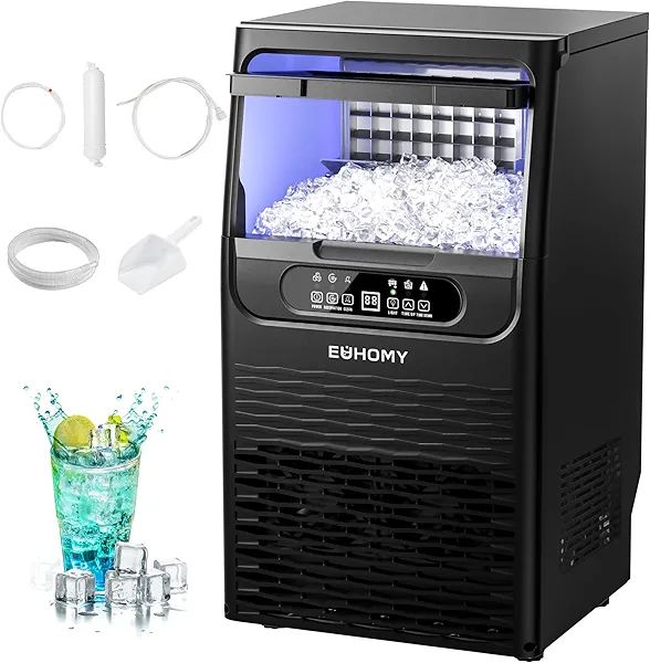 EUHOMY Commercial Ice Maker Machine,80lbs/24H,36 Ice Cubes in 8-12 Mins,Under Counter Ice Maker with Water Filter,12lbs Storage Capacity,Freestanding Ice Machine for Home/Bar/Cafe/Restaurant