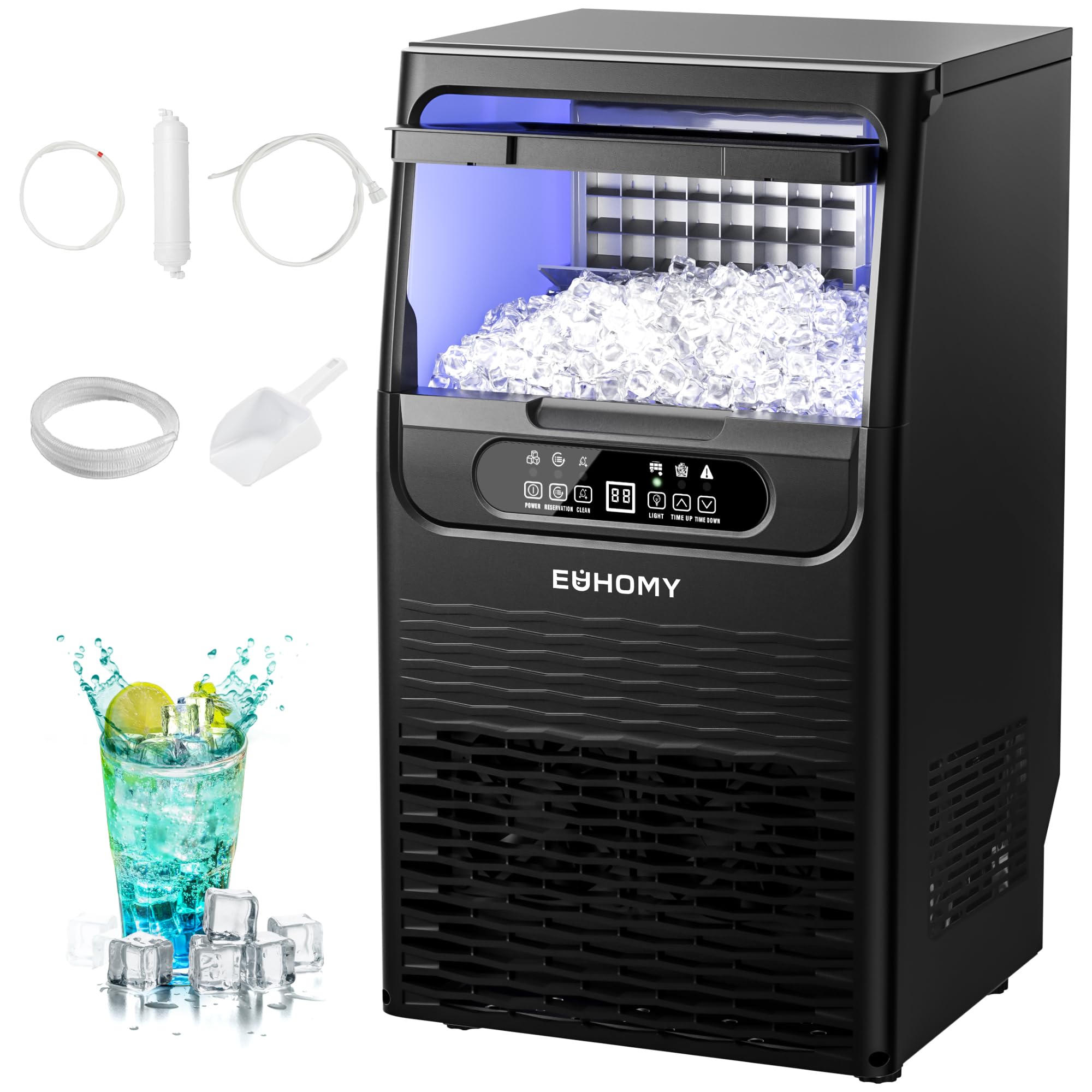EUHOMY Commercial Ice Maker Machine,80lbs/24H,36 Ice Cubes in 8-12 Mins,Under Counter Ice Maker with Water Filter,12lbs Storage Capacity,Freestanding
