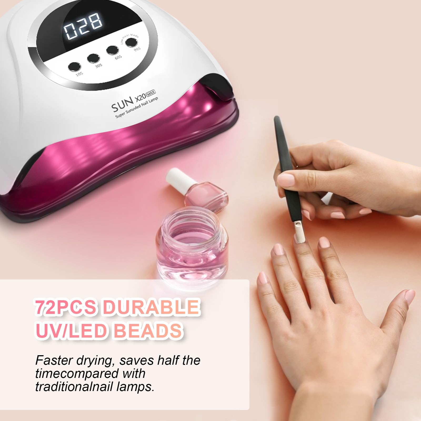Lampada per unghie UV LED da 320 W, lampada professionale per unghie in gel con 72 perline, lampada UV per unghie con 4 impostazioni timer, asciugatrice LED per unghie in gel con sensore automatico