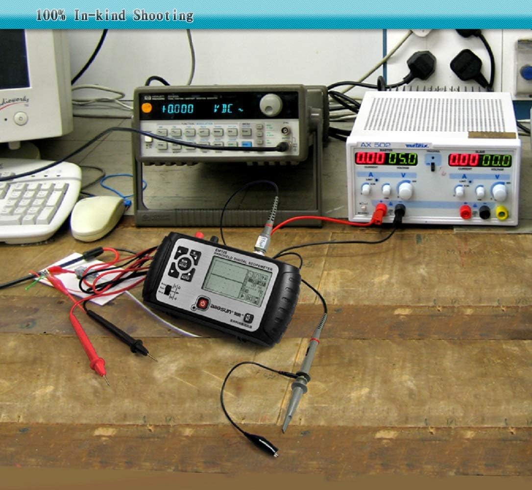 ALLOSUN Oscilloscope Handheld Scope Digital Storage Meter and Digital Multimeter DMM 25MHz Single Channel, Model:EM125, Black