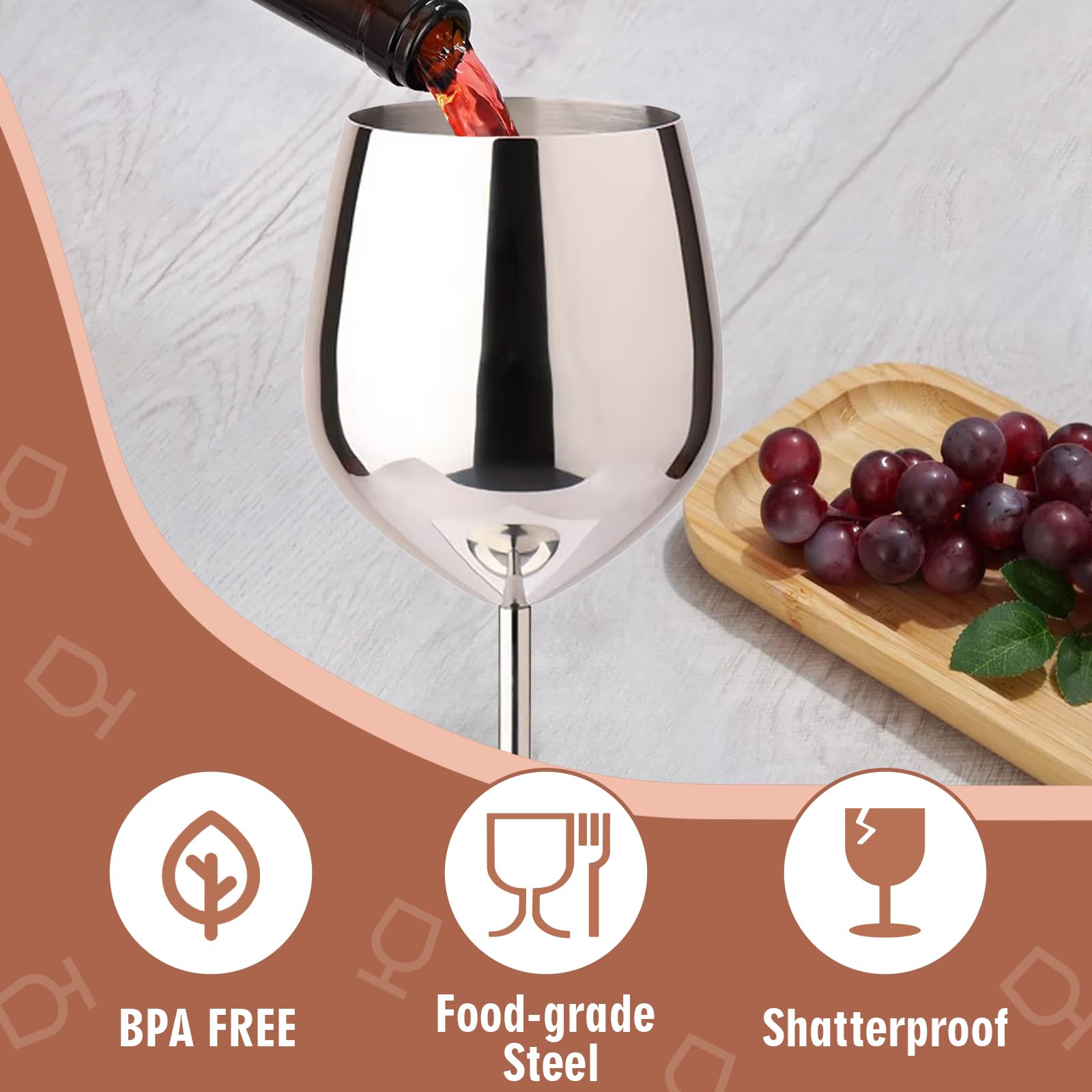 TJ Juego de 2 copas de vino de acero inoxidable, copas de vino irrompibles de 17 onzas, accesorios de vino, copas de vino para exteriores, viajes, inauguración de la casa, San Valentín, aniversario