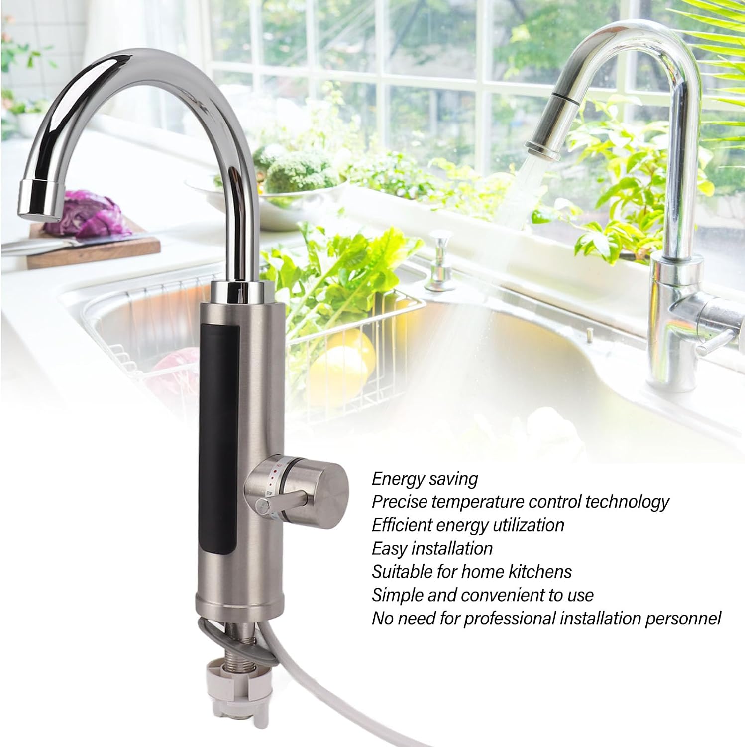 Luqeeg Instant Water Heater Faucet, 3000W 220V Tankless Electric Hot Water Heater Faucet with LED Digital Display, Rotatable Fast Heating Tap Water Faucet for Bathroom, Kitchen