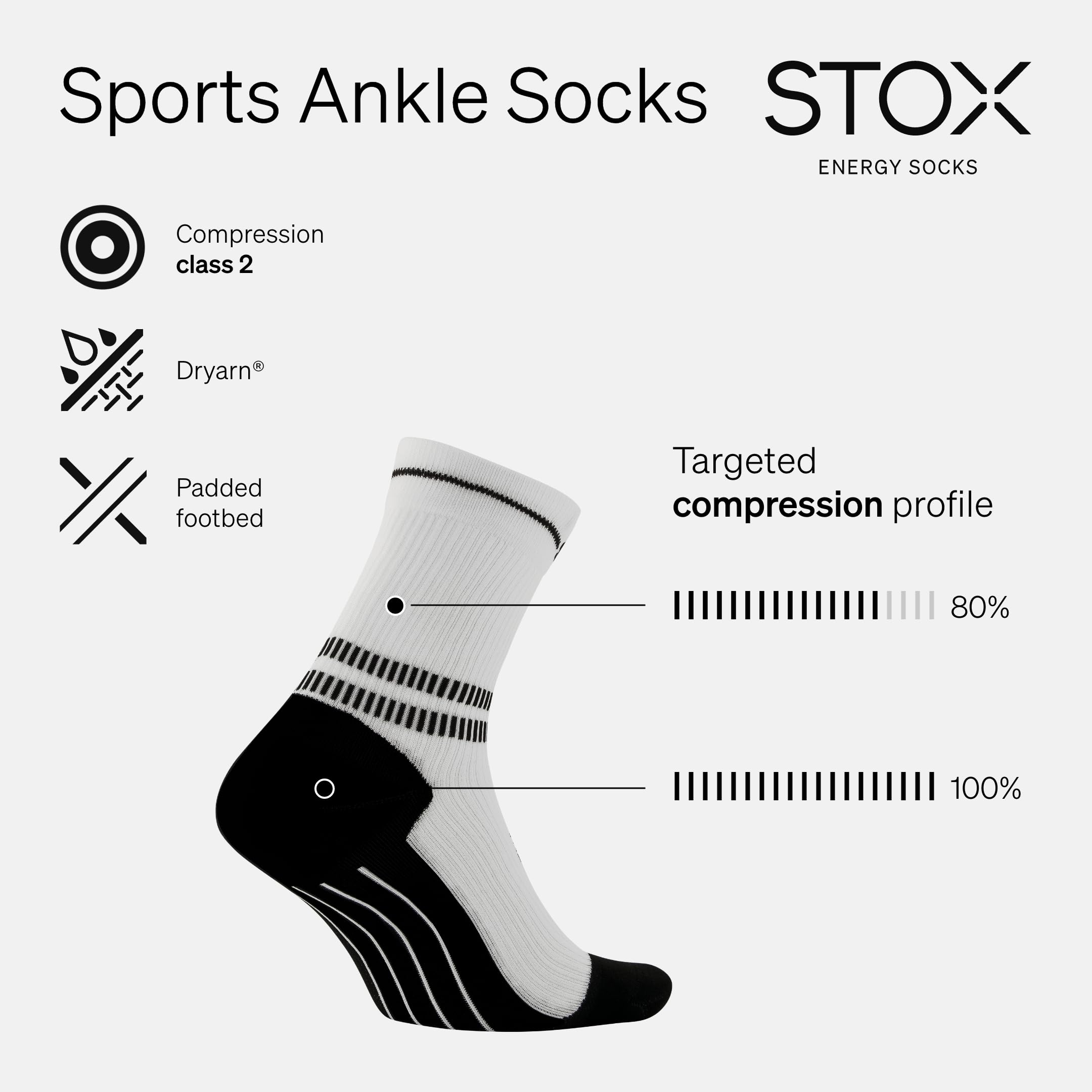 STOX Energy Socks, Skarpety sportowe, klasa kompresji 23-32 mmHg, wyściełana wkładka, krótkie skarpety