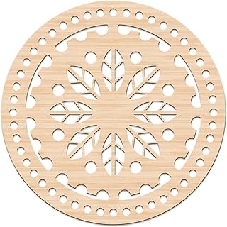 PandaHall 2PCS Fond de Panier en Bois Naturel, 20cm Assiette Circulaire Motif Fleur Base en Bois pour Panier au Crochet Creux pour la Création de Sacs de Panier