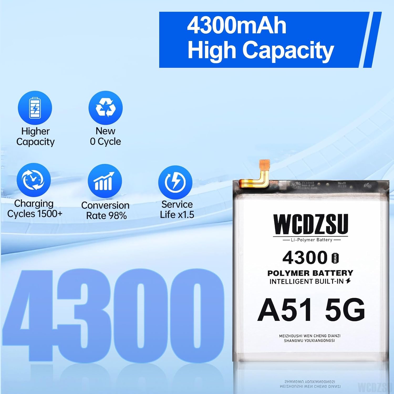 Replacement Battery for Samsung Galaxy A51 5G 4300mAh High Capacity New 0 Cycle Lithium Polymer for Galaxy A51 5G Battery with Full Tool Kit Model: SM-A516U SM-A516B SM-A516N SM-A516V