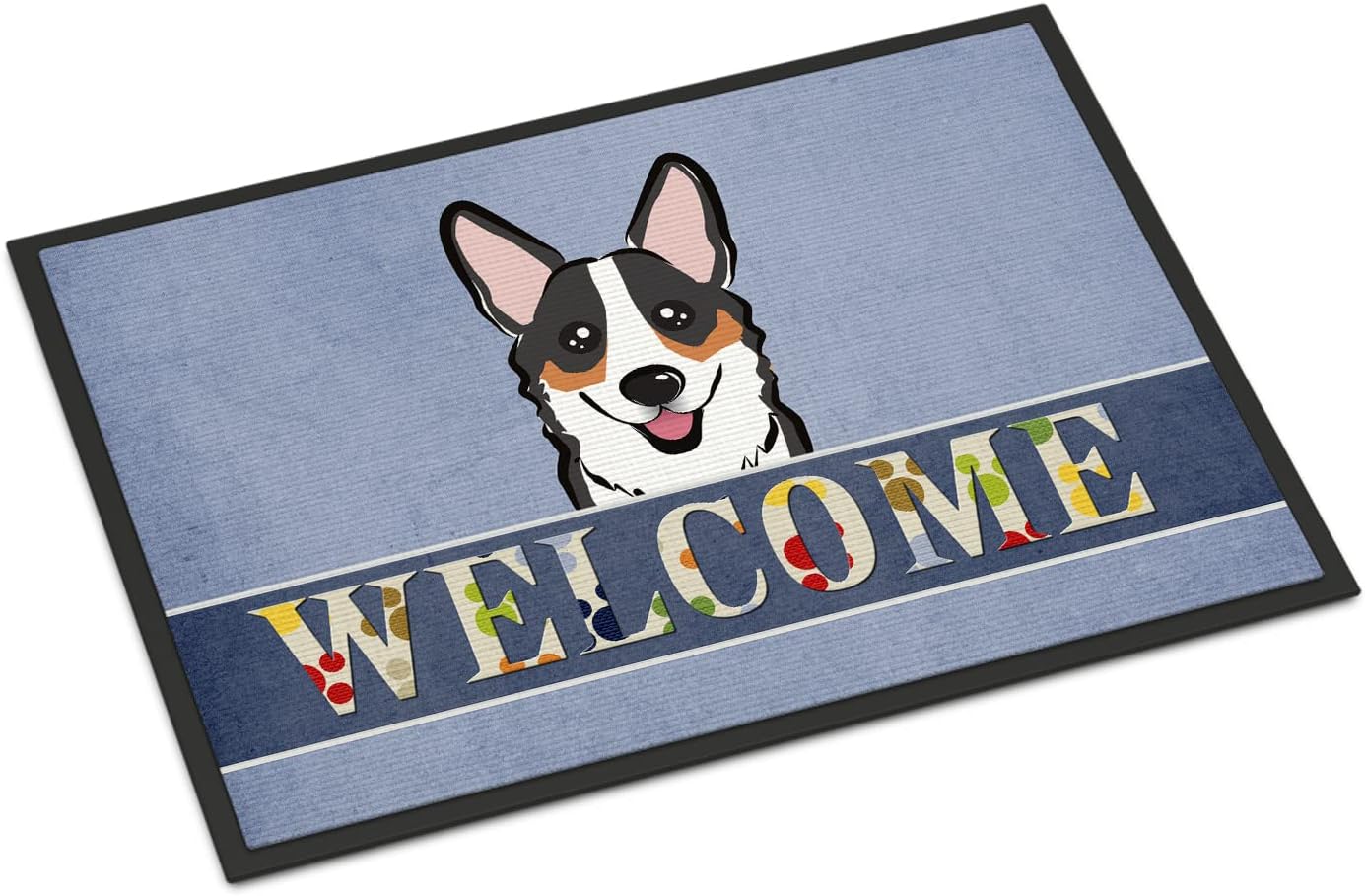 Caroline's Treasures BB1441JMAT Tricolor Corgi Welcome Doormat 24x36, Blue Front Door Mat Indoor Outdoor Rugs for Entryway, Non Slip Washable Low Pile, 24H X 36W