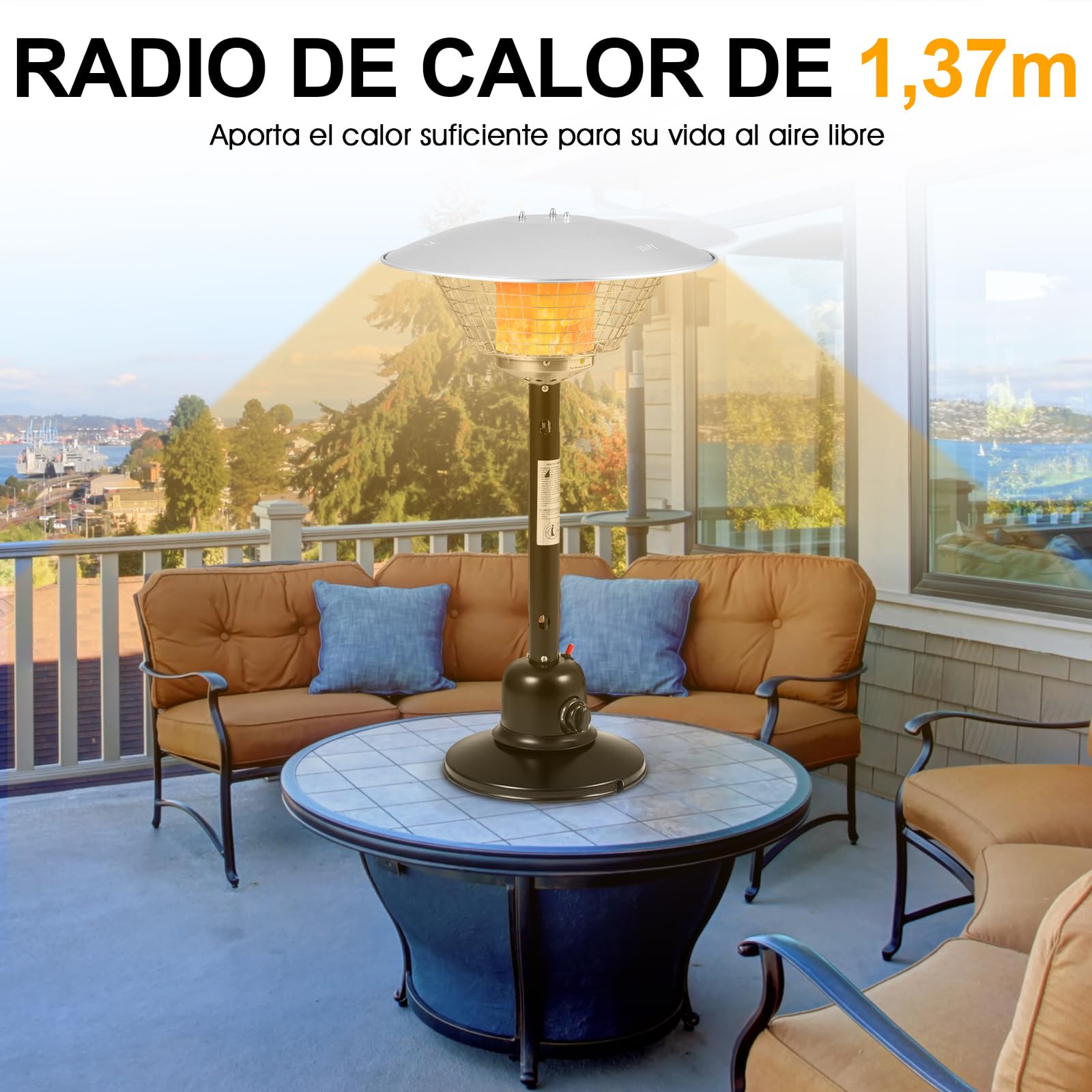 COSTWAY Estufa Butano Exterior 4000w, Calentador Portátil de Mesa para Patio,Regulador de Presión de Gas y Tubería de gas,Estufa de Gas Butano y Propano (Negro)
