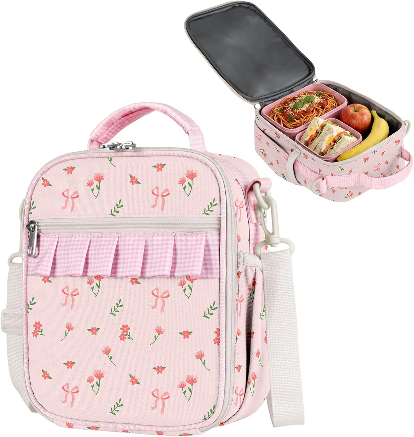 Lunch Bag for Girls Women Cute skirt hem Reusable Insulated Lunch Box Large Capacity Cooler for Work Picnic Travel (Polka Dots)