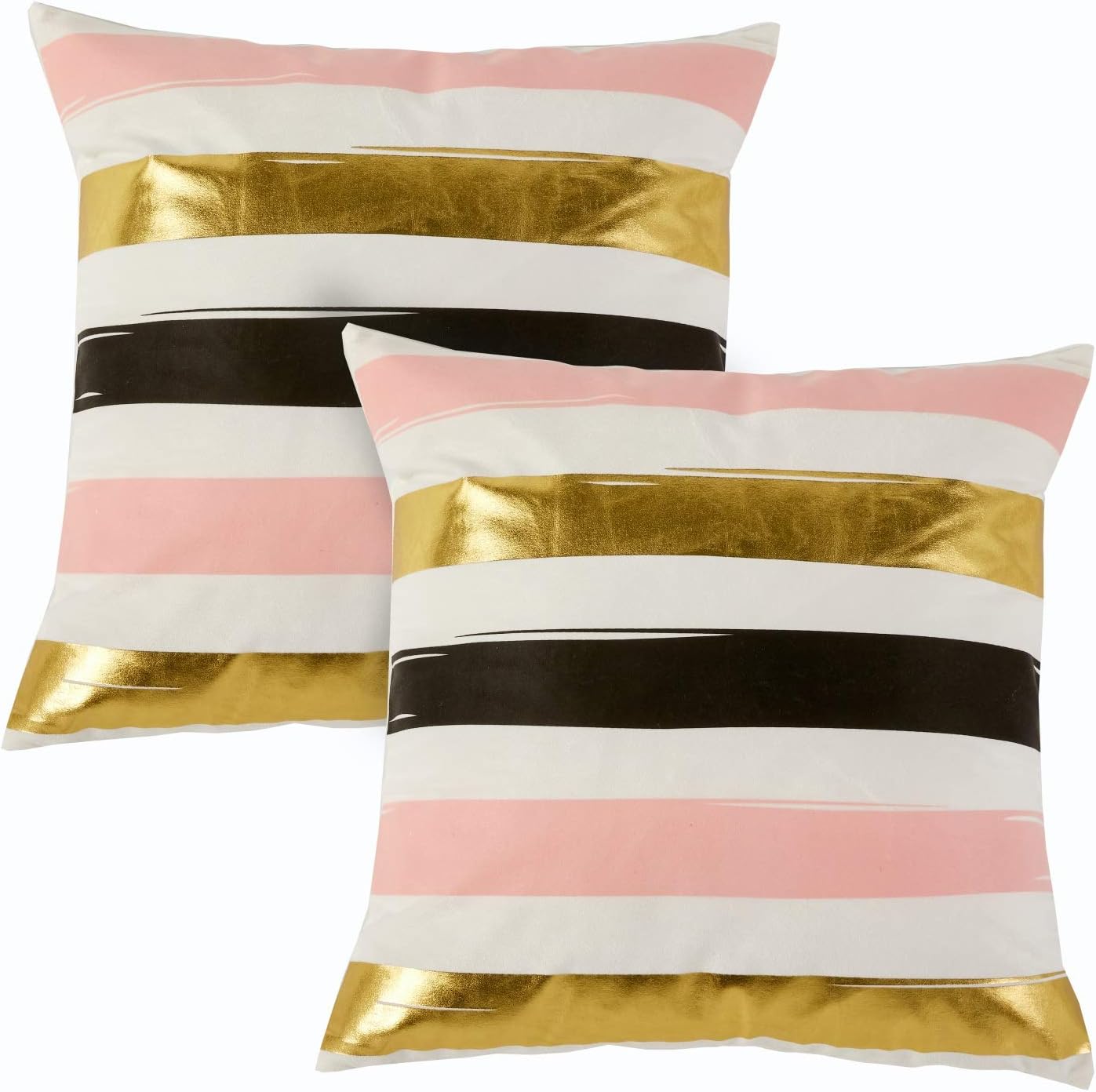Sunday Praise Decorative Throw Pillow Cushion Cover Supersoft Velvet with Geometric Gold Print Home Décor Handmade Accent Pillow Cases for Couch/Sofa/Bed/Bench,18"x18"(2 Pieces,Stripe)
