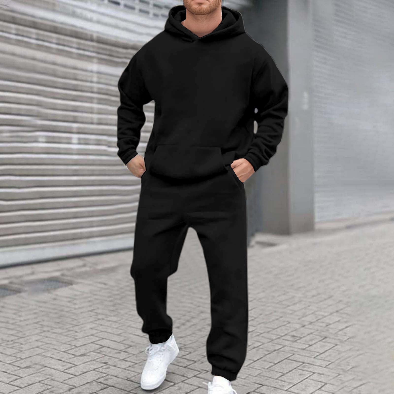 Generisch Jogginganzug Herren Trainingsanzug Freizeitanzug Einfarbig Hoodie Langarm mit Taschen Hausanzug 2-Teilig Fitness Kapuzenjacke Jogginghose Sportanzug Set Jogging Gym Tracksuit