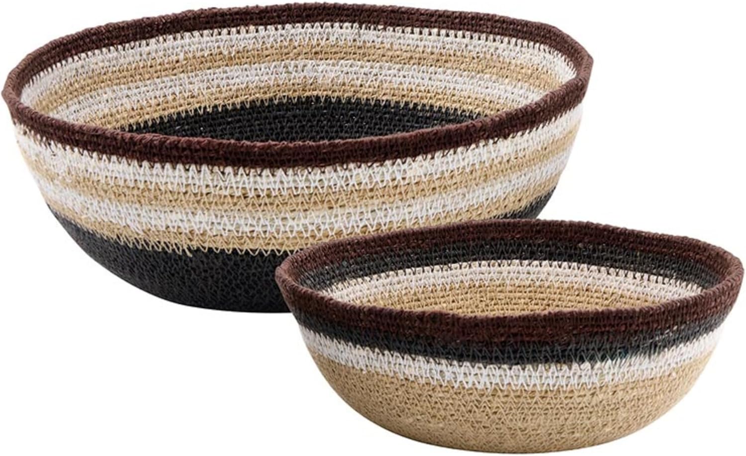 47th & Main Set of 2 Decorative Seagrass Bowls, Neutral Striped