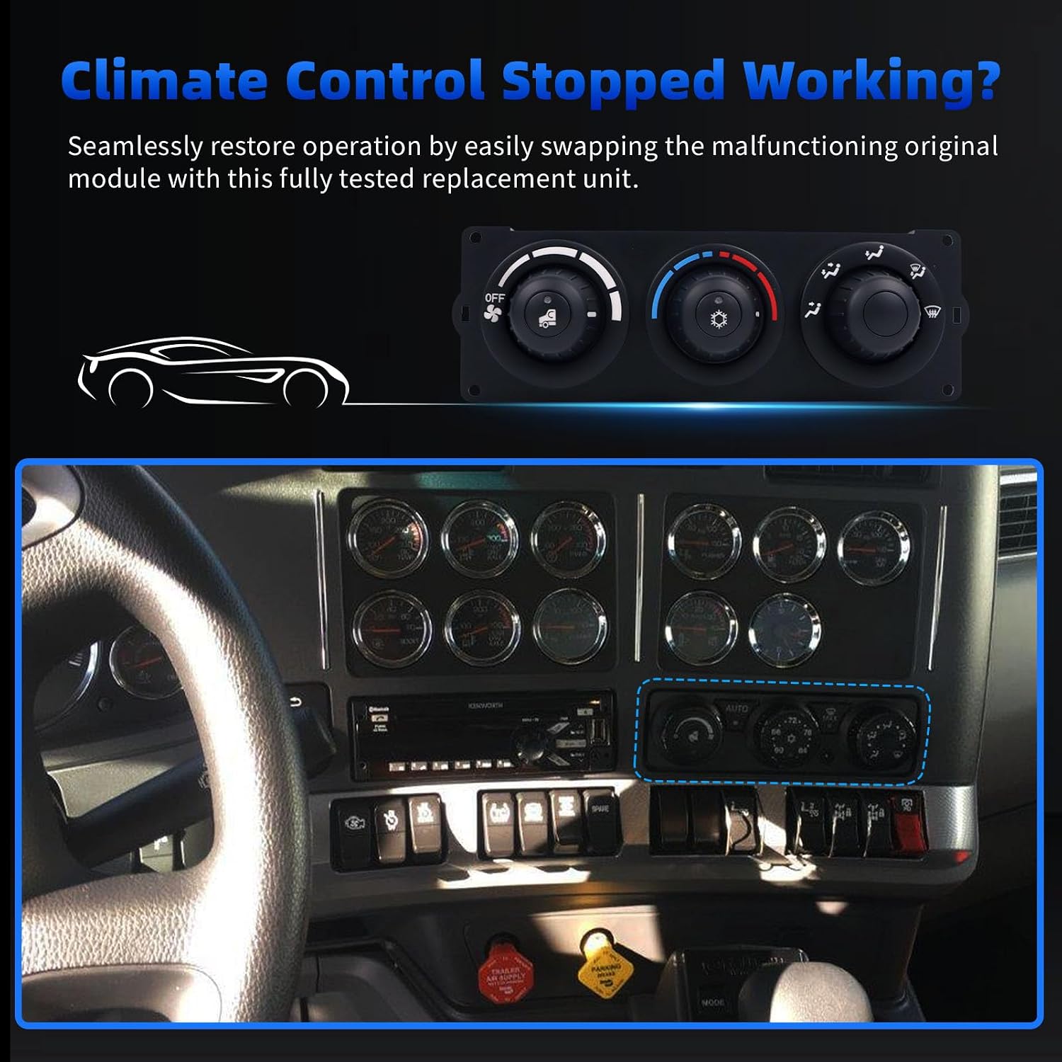 F21-1013-21-000 HVAC Climate Control Module Heater Control Panel Air Conditioning Compatible with Kenworth Paccar T680 T880 2006-2023 Front Cab Only Not for Sleeper