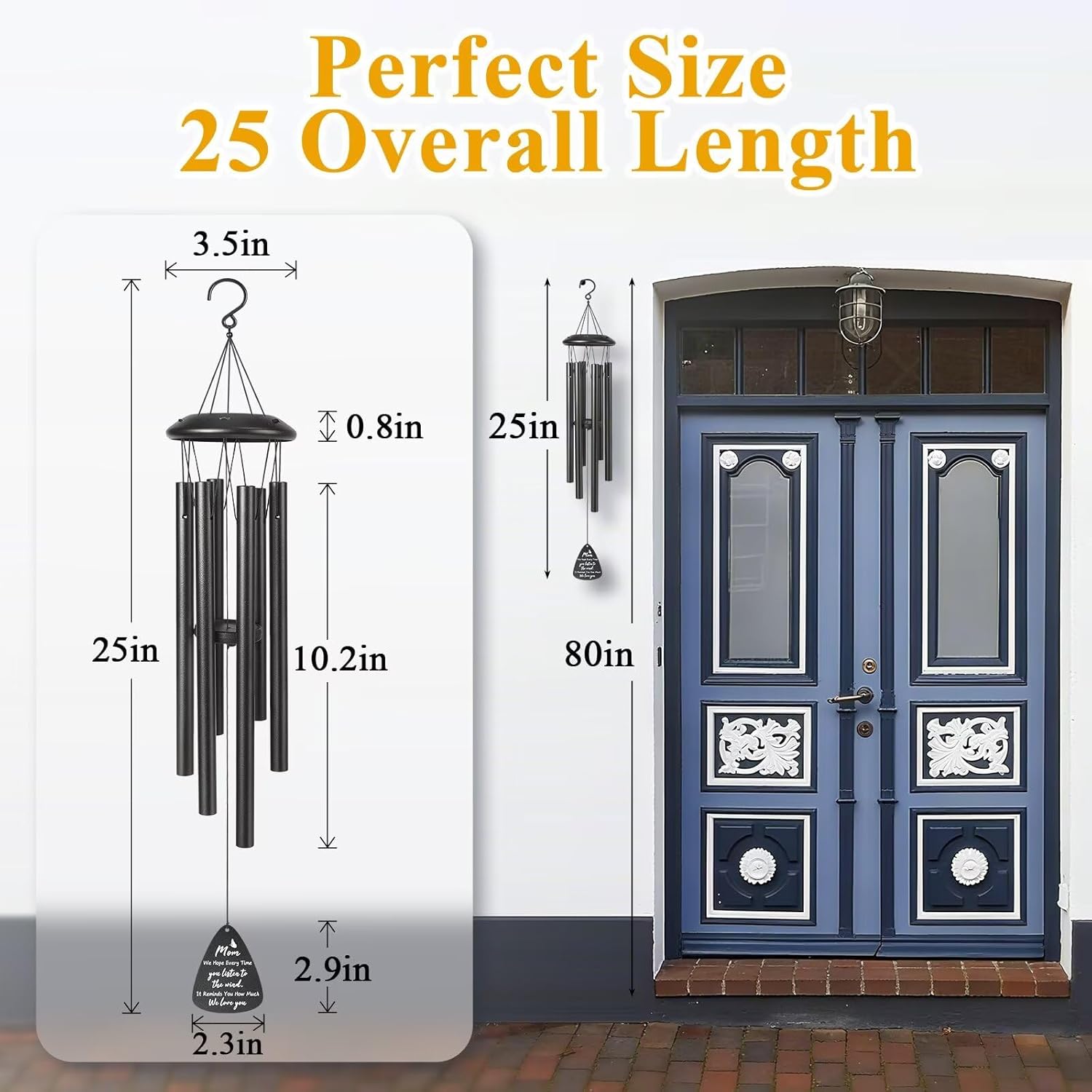 Gifts for Mom, 25''Wind Chimes Black, Mother Birthday Gifts for Mom from Daughter Son, Mother's Day Birthday Gift, Thanksgiving, Christmas，Moms Gift Ideas for Decorations